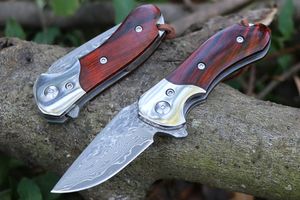 Specialerbjudande M7695 Flipper Folding Knife VG10 Damascus Steel Blade CNC Finish Rosewood With Steel Sheet Handle Ball Bearing Fast Open EDC Pocket Knives