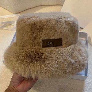 Fluffy Warm Womens Designer Bucket Hat Mens Winter Hat Gold Buckle Loe Fashion Bonnet Casquette Rabbit Fur Soft Flat Fitted Hats Beanies Bob