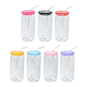 Copo acrílico de camada única de plástico Mason Jar de 16 onças com canudo 500ml Transparente Mason Can PP copos para beber