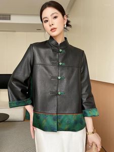 Skórzana kurtka dla kobiet dla kobiet wiosenna jesień 2023 Trend kontrast szwów drukarnia