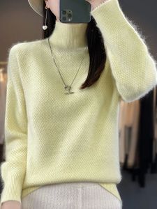 Women's Sweaters Autumn/Winter Mink Plush Sweater Women's Korean Edition Woolen Sweater Half High Collar Versatile Pullover Cashmere Knitted 231214