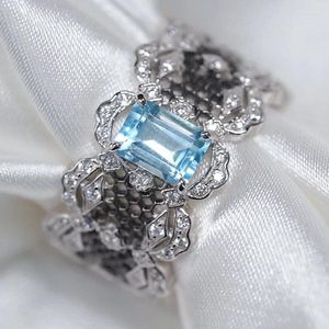 Cluster-Ringe Zoca klassischer natürlicher Topas blauer offener Ring 925 Sterling Silber vergoldet Boutique-Schmuck Geschenk Party Jubiläum Frauen