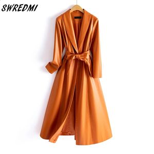 Skórzanie damskie Faux Swredmi Women Trench płaszcz S4XL Spring and Autumn Szarfy Slim Fashion Clothing High Street Jackets zamsz 231214