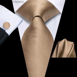 Nackband 2023 Ny ljusbrun fast gåva slips för män mode varumärke bröllop fest slips handky manschettknappar grossist hi-tie designerl231215