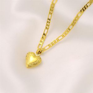 Womens Lines Heart Pendant Italian Figaro Link Chain Necklace 18k Solid Yellow Gold GF 24 3 mm282M