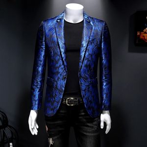 Herrdräkter blazrar plus storlek 6xl-m lyx män jacquard smal fit blazer scen prestanda metall guld garn avslappnad jacka formella scen kostymer 231214