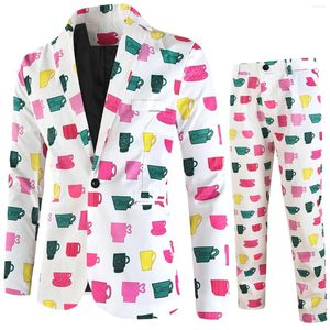 Men's Suits Suit Set Cup Graphic Blazers Lover Boyfriend Valentine's-Day Suit-pant Festive 2-Pieces Slim Terno Masculino