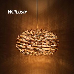 WillLust Wicker Pendant Lamp Handmade Bird Nest Suspension Light El Restaurant Mall Bar Lounge Porch Rattan Hanging Chandelier297n
