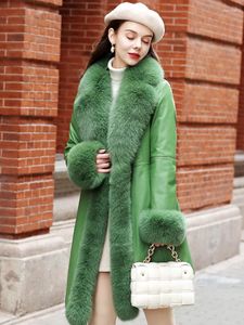 女性の革2023超大型冬の毛皮の襟シープスキンコートシンプルで雰囲気のある女性のための本物の雰囲気