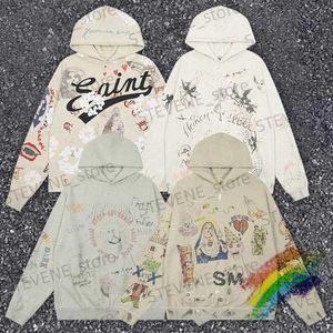 Erkek Hoodies Sweatshirts Erkekler FW Saint Michael Hoodie Erkekler Kadın En Kalite Kayısı Eski Vintage Hasarlı Külot Kapşonlu T