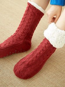 Socks Hosiery Winter Warm Cashmere Fleece Socks Women Twist Design Girls Plush Coral Thick Sleep Floor Female Soft Home Room Non-Slip Stocking 231215
