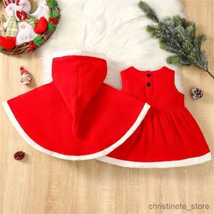 Conjuntos de roupas Natal Bebê Meninas Vestido Vermelho com Capa Com Capuz Para Ano Novo Criança Traje de Natal R231215