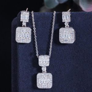 Ins Top Sell Luxury Jewelry Set 925 Sterling Silver T Princess Cut White Topaz CZ Diamond Gemstones Party Handmade Women Dangle Ea302k