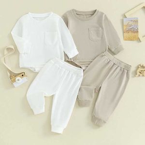 Kleidungssets 2023-09-05 0-24M Neugeborenes Baby Herbst Outfits Mädchen Junge Einfarbig Rundhalsausschnitt Übergroßes Sweatshirt Strampler Hose Kleidung Set