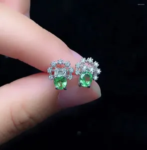 Stud Earrings Fashion Tsavorite For Young Girl Natural Tsavoritet Silver Solid 925 Jewelry Party