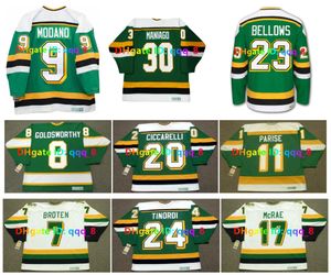 Хоккейная майка МАЙКА МОДАНО ДИНО ЧИККАРЕЛИ 2023 года Custom CCM Throwback North Stars НИЛ БРОТЕН Дж. П. ПАРИЗ БИЛЛ ГОЛДСУОРТИ ЧЕЗАРЕ МАНИАГО БАСИ