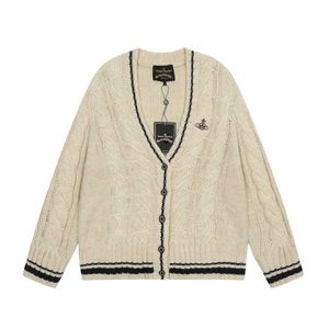 Suéteres masculinos Vivi Rainha Mãe Vivian Saturno Bordado Massa Frita Torções Suéter Cardigan Suéter Light Luxury Top