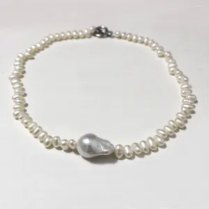 Halsband örhängen set 1x vit naturlig sötvatten pärla barock pärlstav chokers halsband smycken femme brud enkel bröllopsfest