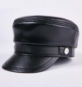 New Fashion Sheepskin Leather Military Peaked Cap Baseball Hat Outdoor Mens Tourist Flat Cap 5641018