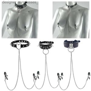 Other Fashion Accessories Adjustable Nipple Ring Leather Collar Choker Nipple Clip Cuffs Necklace Non-Piercing Metal Bo Chain Nipple Chain for WomenL231215