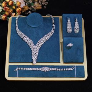 Necklace Earrings Set ZY UNIQUE Luxury 5A Cubic Zirconia Dangling Drop Large Chunky Wedding Earring Bridal Jewelry For Women ZY070