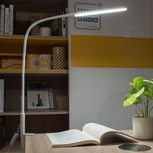 Bordslampor Lång arm LED -skrivbordslampa 10W Klipp Flexibel Justerbar ljusstyrkafärgad ögonskydd för sovrumsläsning Studie Office229q