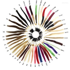 Färgring/hjul/diagram med 43 exempel på mänskliga hårförlängningar och salongfärgning av diagram