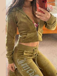 Juicy Women's Tracksuit 2023 Summer Brand Suit Velvet Tracksuits Velor Women Track Hoodies and Pants6897