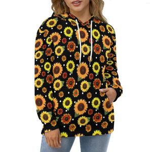 Women's Hoodies Sunflowers Polka Dots Long-Sleeve Vintage Floral Kawaii Casual Hoodie Winter Harajuku Oversized Design Loose Sweatshirts