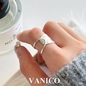 Fedi nuziali Anello grosso semplice aperto Argento sterling 925 Coreano Trendy Minimalista Classico Semplice Anelli regolabili Fasce larghe Gioielli per le donne 231214