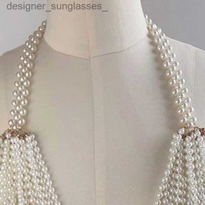 Outros acessórios de moda Mulheres Faux Pearl Halter Bikini Bra Sexy Backless Boho Boho Bo Chain JewelryL231215