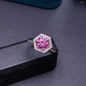 Küme halkaları pembe moissanit rings1ct Diamond S925 STERLING Gümüş Düğün Lüks Mücevher Beyaz Altın Kaplama Damla