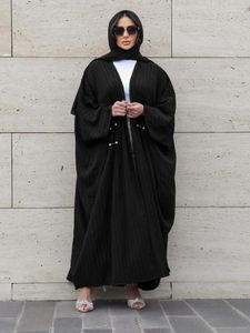エスニック服バットウィングアバヤ着物アラビア語カーディガンイスラム教徒の長いヒジャーブドレスブラックストライプオープンアバヤ
