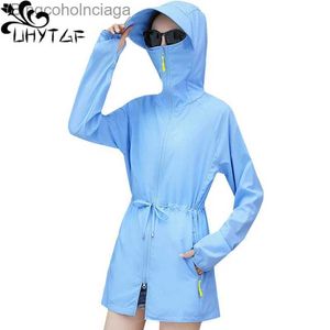 Others Apparel UHYTGF Breathable Thin Sun Protection Clothing Outdoor Sports UV Protection Summer Trench Coat Women Hooded Big Size Tops CoatL231215