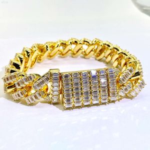 Aaa Gems Emerald Cut Moissanite Cuban Chains Bracelet Solid 925 Sterling Silver Luxury Hip Hop Baguette for Rapper