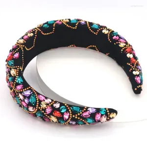 Baroque Padded Shiny Headband Handmade Colorful Glass Drill Rhinestone Hair Hoop Y1AC