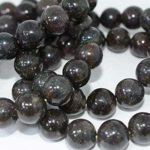 Браслет из круглых бусин из натурального черного опала с драгоценными камнями диаметром 13,5-14 мм