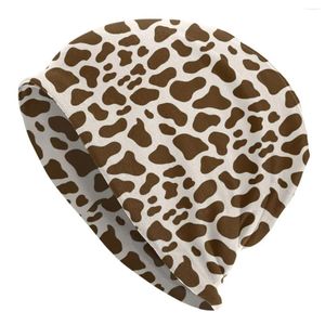 Berets Brown Cow Spots Bonnet Chapéus Chapéu de Malha Moda Ski Animal Padrão Skullies Beanies Unisex Quente Dual-Use Cap