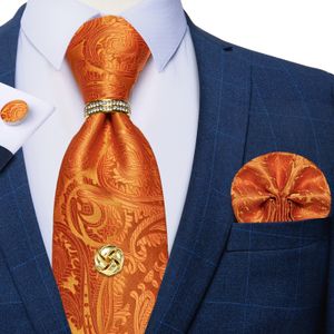 Halsband Luxury Orange Paisley Solid Silk för män med näsduk Manschettknappar TID Kedjekedjan Business Party Accessories Gift 231214