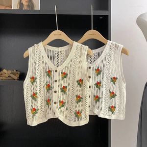 Canotte da donna Boho Crochet Crop Top Donna senza maniche Vintage Canotta femminile Ricamo Retro lavorato a maglia Scava fuori Ladies Camis Drop