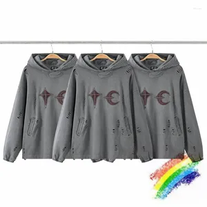 Erkek Hoodies Dark Grey Thug Club Hole Vintage Giyim 1: 1 En Kaliteli Gevşek Sokak Giyim Sweatshirt Pullover