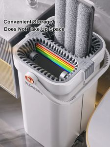 Mops Joybos Multifunctionele microvezel met emmer en knijp Handvrije platte vloermop Reinigingshulpmiddel Huishoudelijk Regenboog 231215