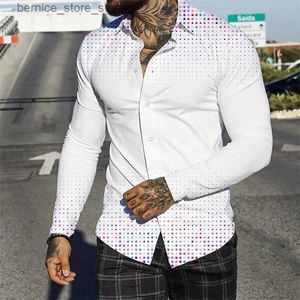 Polo da uomo 2023 Camicia a maniche lunghe a pois stampata in 3D dei nuovi uomini Camicia da uomo di lusso sociale hawaiana Elegante moda classica S-6XL Q231215