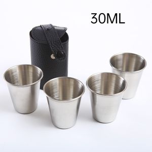 Kieliszki do wina 4PC/SET SHOT ZESTAW Zestaw Przenośny kubek kubek wina Polerowany i skórzany opakowanie 30 ml stali nierdzewnej z skórzaną torbą pokrowcą LT722