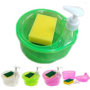 Liquid Soap Dispenser Detergent Portable Set for Kitchen Dish Box With Sponge Holder Hand Press Dispensing Tool Home Supplies