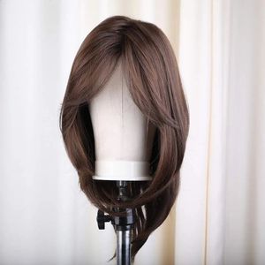 Perucas sintéticas Silk Top Je Duplo Desenhado Kosher Cabelo Humano Europeu para Mulheres 150 Densidade Dark Brown Virgin 231214