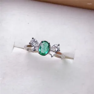Cluster Rings D Authentic Natural Emerald Ring S925 Sterling Silver Ladies Sweet Romantic Style