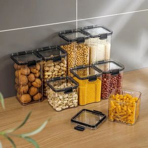 Organização de armazenamento de cozinha 1pc caixa de armazenamento de alimentos transparente recipiente de armazenamento de alimentos com tampa de plástico cozinha e despensa organização vasilhas 231214