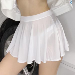 saia sexy ver através de preto gelo branco gelo alt alt plissout mini skia roupas femininas verão saias curtas feminino jk embrulhando uma linha micro saia