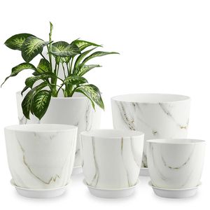 Çiziciler Potlar 5 adet plastik çiçek İskandinav mermer basit beyaz kalınlaşmış yeşil turp etli flowerpots kapalı bitkiler 231215